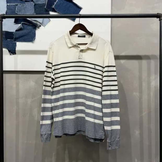 (110) 헤지스 캐주얼 스트라이프 긴팔 PK 카라티