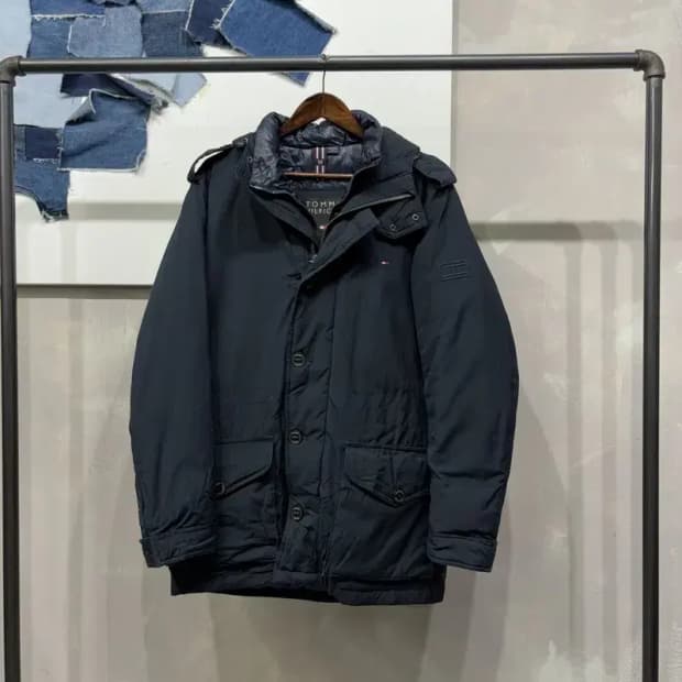 (95) 타미힐피거 캐주얼 울 네이비 하프 패딩 점퍼