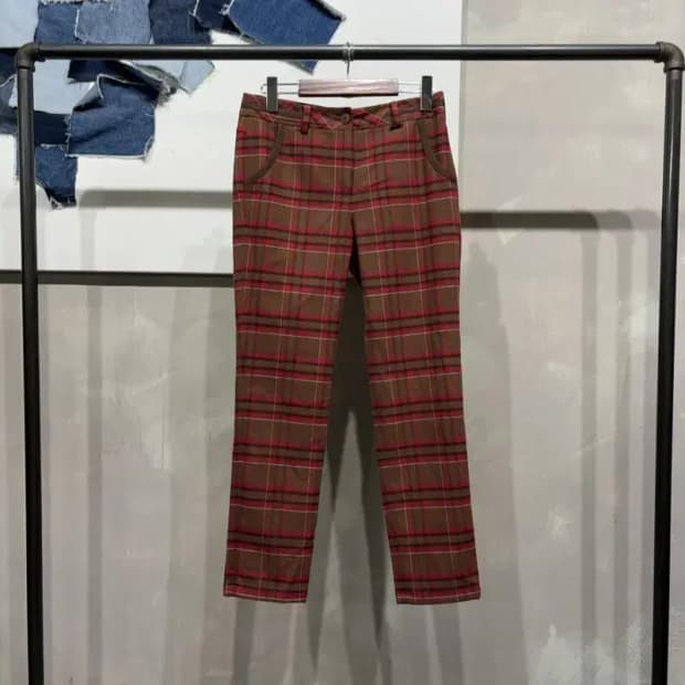 (27인치) 와이드앵글 여성 골프 체크 모직 팬츠 바지