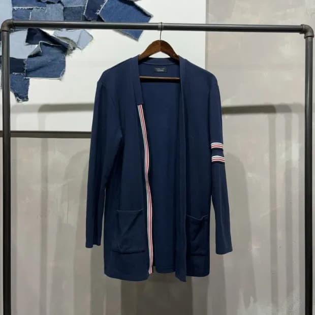 (100) 자라 ZARA 캐주얼 네이비 투포켓 하프 니트 롱가디건