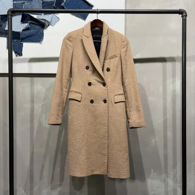 (80) 자라 ZARA 여성 캐주얼 비스코스 더블버튼 롱코트