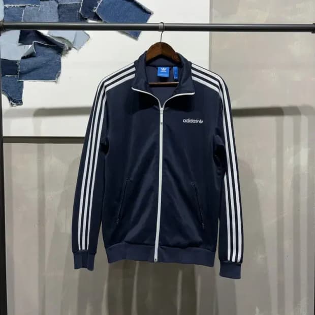 (100) 아디다스 스트릿 캐주얼 네이비 저지 집업 트랙탑