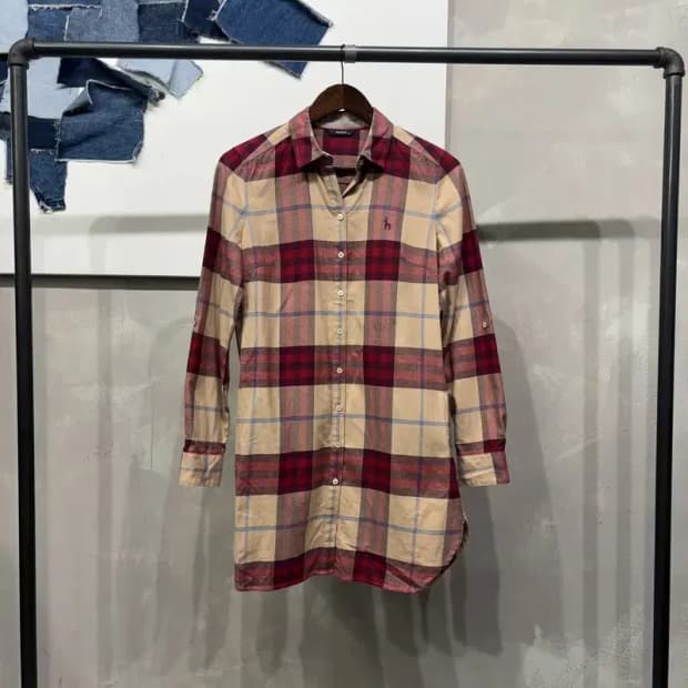 (90) 헤지스 여성 캐주얼 체크 셔츠 원피스