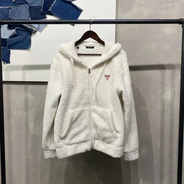 (100) 게스 캐주얼 양털 뽀글이 후리스 후드집업 자켓