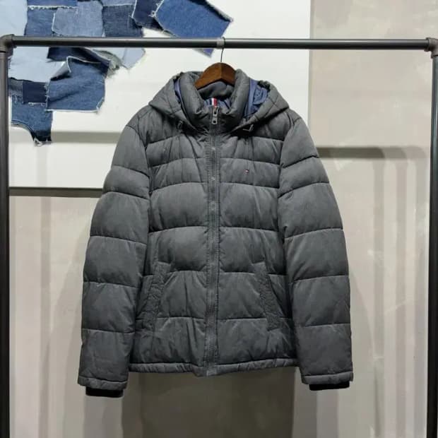 (100) 타미힐피거 캐주얼 클래식 그레이 후드 패딩