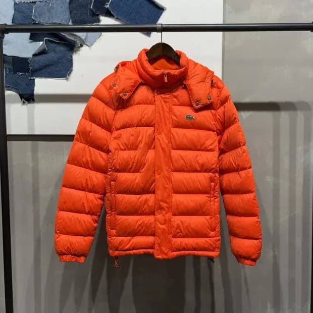 (100) 라코스테 캐주얼 자수 구스다운 거위털 오렌지 경량패딩