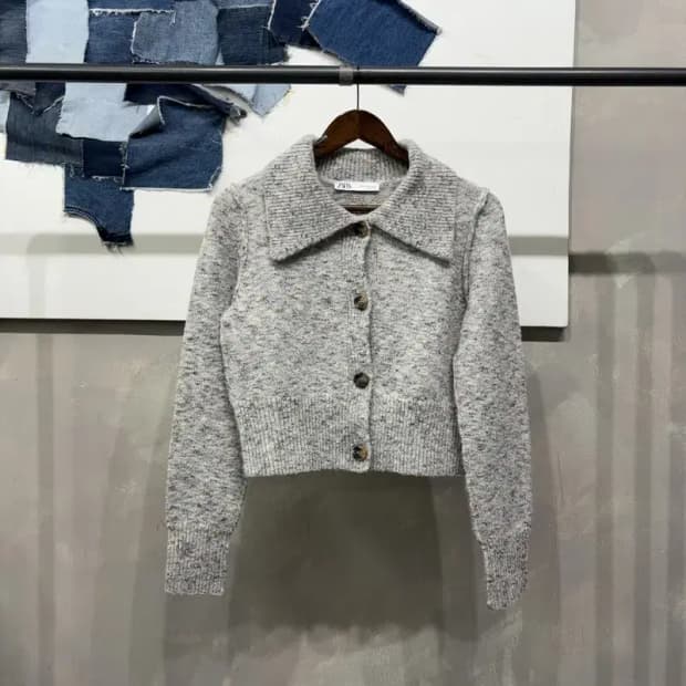 (85) 자라 ZARA 여성 캐주얼 울 카라 크롭 니트 가디건