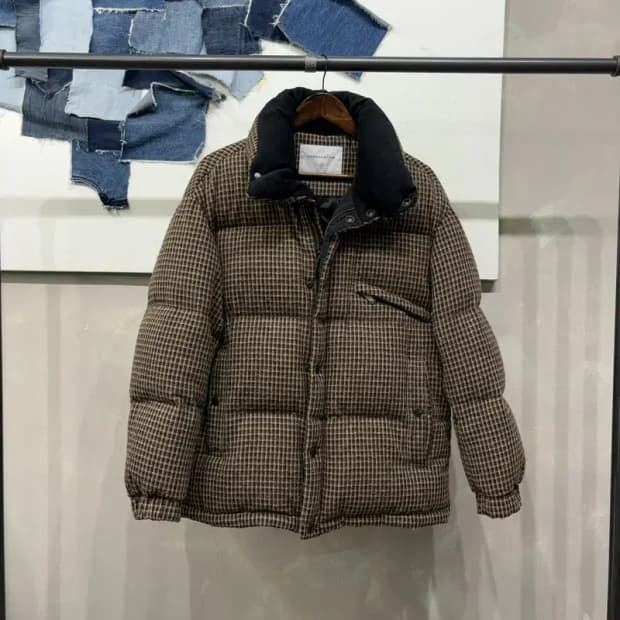 (95) 커스텀멜로우 캐주얼 울 체크 구스다운 거위털 패딩