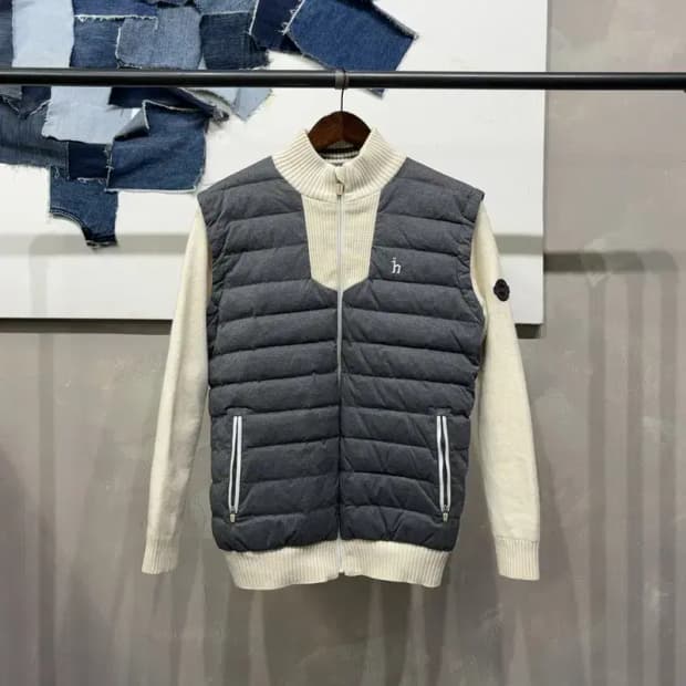 (100) 헤지스 골프 여성 방풍 울 니트 다운 패딩 자켓