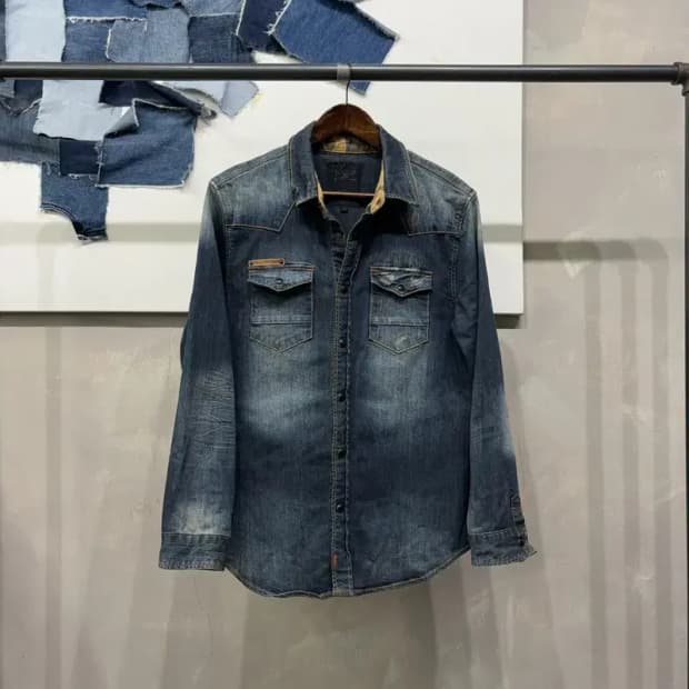 (105) 버커루 캐주얼 워싱 투포켓 청남방 데님 셔츠