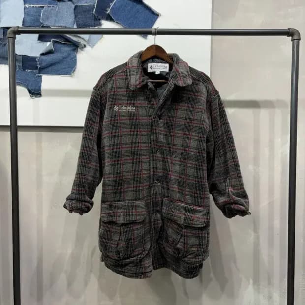 (100) 콜롬비아 캐주얼 체크 누빔 패디드 후리스 코트