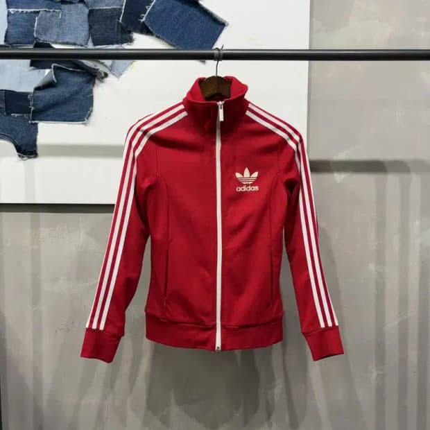 (90) 아디다스 여성 올드스쿨 유로파 흰빨 저지 집업 트랙탑