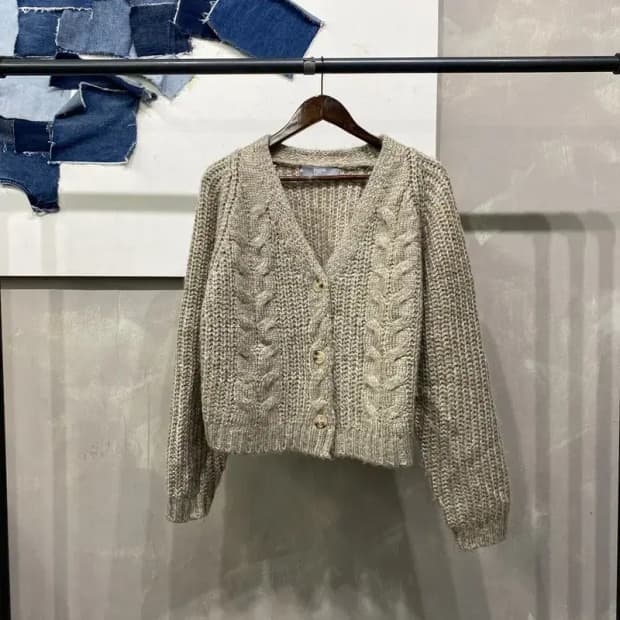 (90) 에잇세컨즈 여성 캐주얼 케이블 꽈배기 니트 가디건
