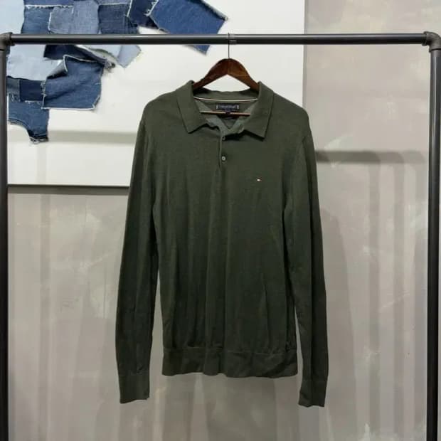 (100) 타미힐피거 캐주얼 클래식 자수 긴팔 카라티