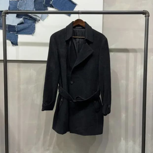 (95) 솔리드옴므 캐주얼 클래식 벨티드 라마 울 하프 코트