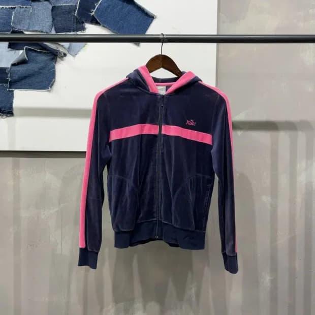 (90) 나이키 여성 Y2K 빈티지 벨벳 핑크 후드집업 자켓