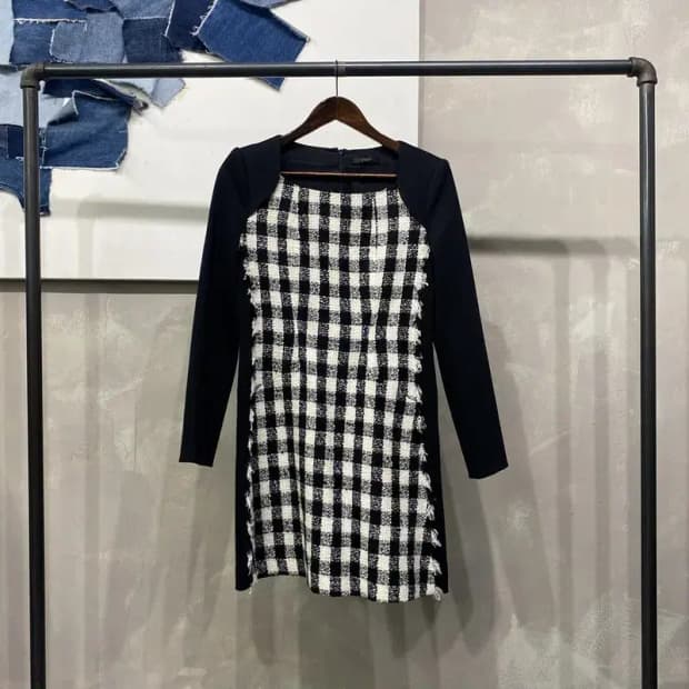 (90) 지고트 여성 캐주얼 체크 트위드 원피스