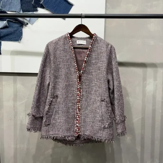 (95) 잇미샤 여성 캐주얼 카라리스 트위드 자켓