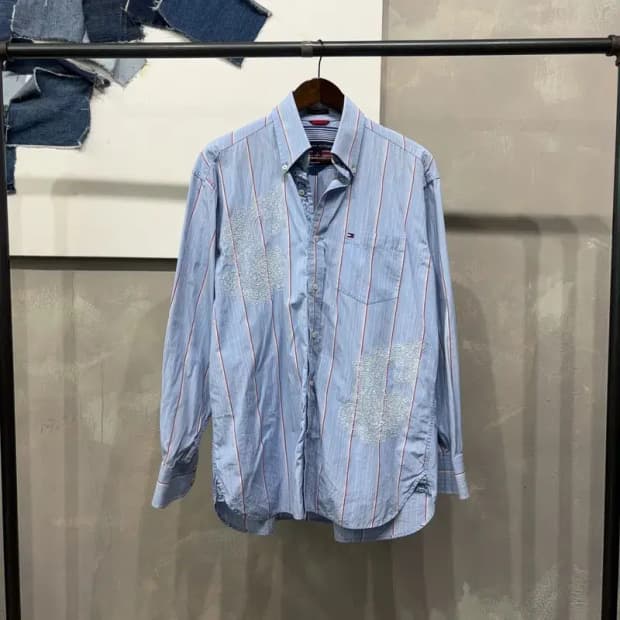 (105) 타미힐피거 캐주얼 스트라이프 자수 셔츠 남방