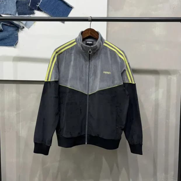 (95) 널디 스트릿 캐주얼 벨벳 배색 집업 자켓