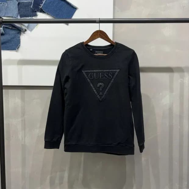 (90) 게스 여성 캐주얼 빅로고 블랙 맨투맨 긴팔 티