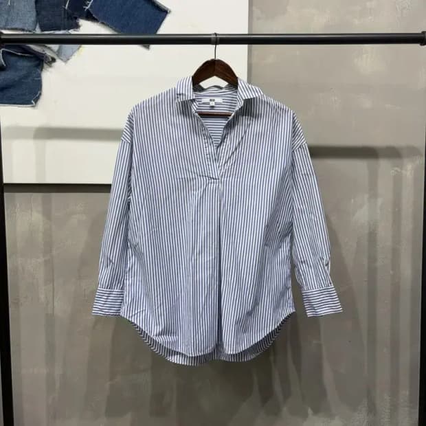 (95) 유니클로 여성 캐주얼 반오픈 스트라이프 셔츠 남방
