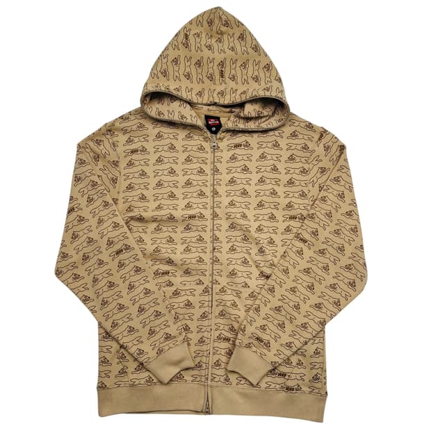 BBC X HUF 러닝독 멀티로고 베이지 풀오버 후드집업 M