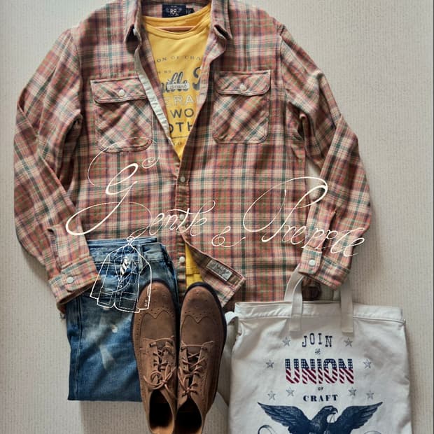 더블알엘 오렌지 트윌 플래드 워크셔츠