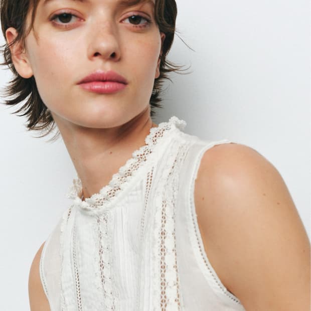 ZARA 자라 ZW 컬렉션 로맨틱 니들 자수 크로쉐 블라우스 민소매