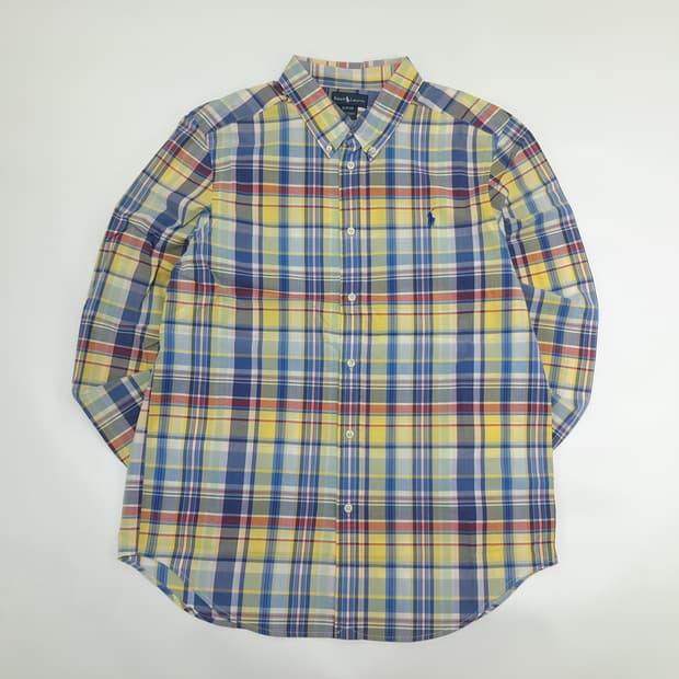 Co797W XL 폴로 랄프로렌 옐로우블루 매드라스 긴팔 셔츠 남방