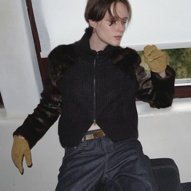 오버듀플레어 퍼 콤비 울니트 자켓