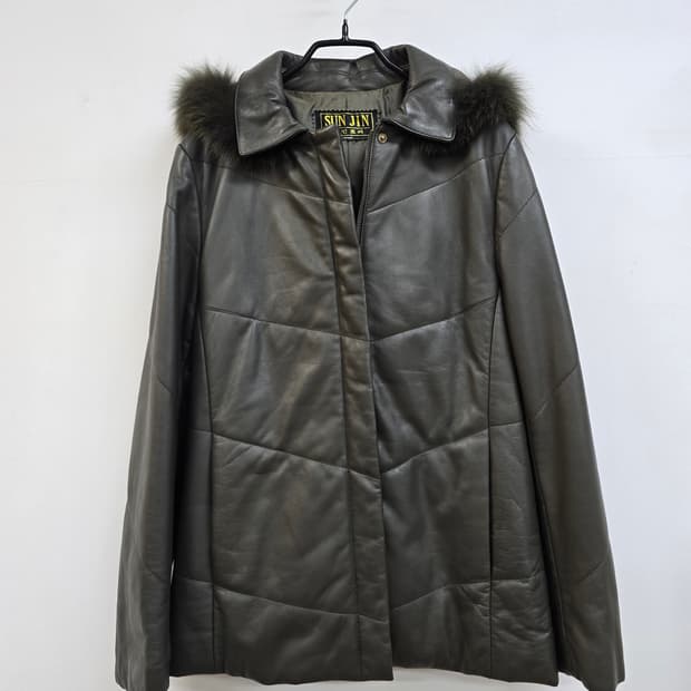 선진모피 양가죽100% 폭스퍼후드 패딩 집업