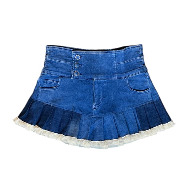 JPN 리워크 데님 버튼포인트 플리츠 미니스커트 OS