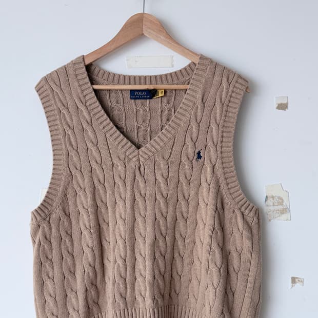 Polo 폴로 랄프로렌 꽈배기 니트 조끼 XL 베이지