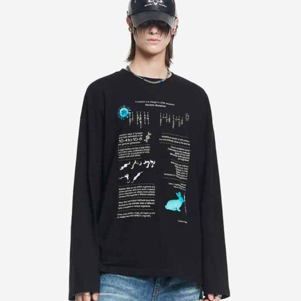 새상품 ) 메종 미네드 프린팅 오버핏 긴팔티