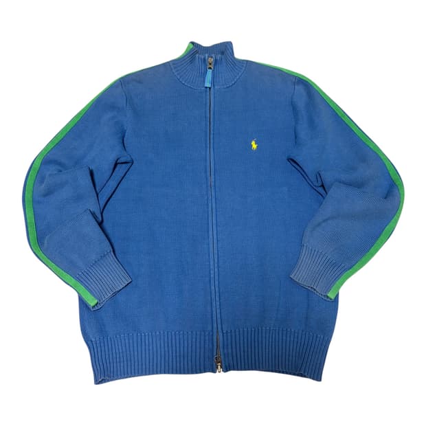폴로 랄프로렌 두산 사이드 라인 블루 코튼 옐로우 포니 투웨이 니트집업