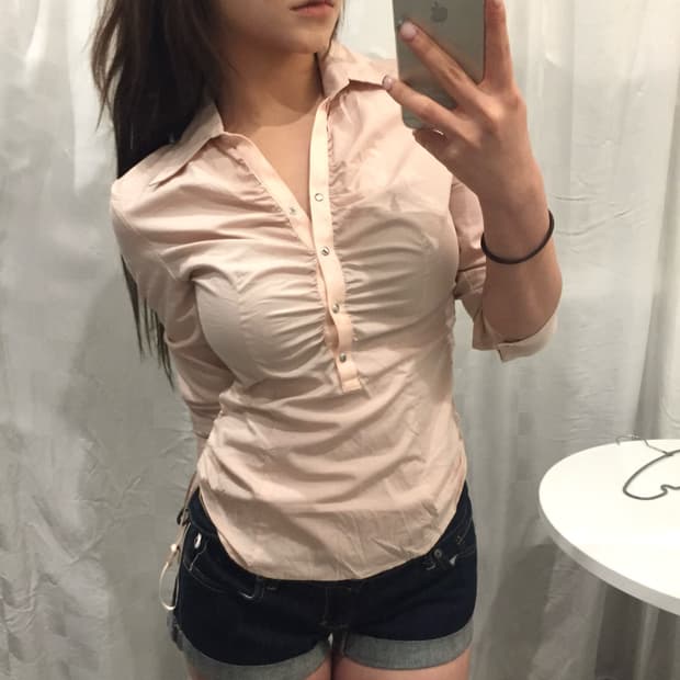 JPN Vintage 히메갸루 로걀 셔링 글램핏 블라우스