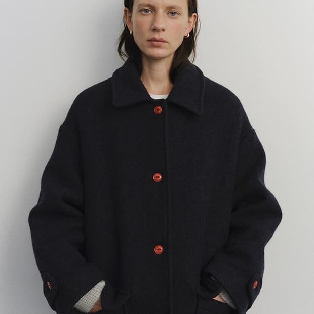 유라고 Alpaca button half coat 네이비