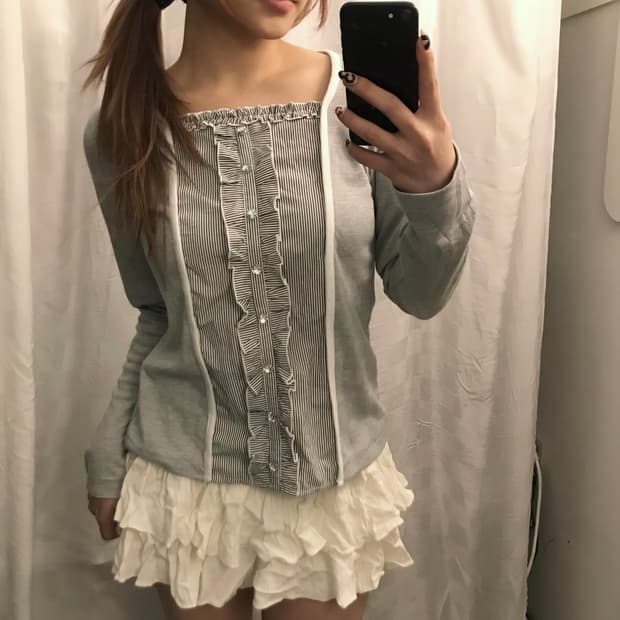 JPN Vintage 히메갸루 스트라이프 프릴 롱슬리브