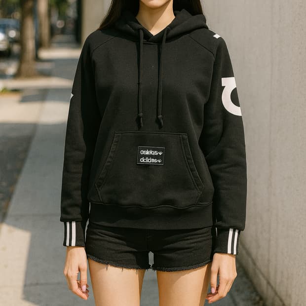 아디다스 블랙 기모 후드티 트레포일 로고_M