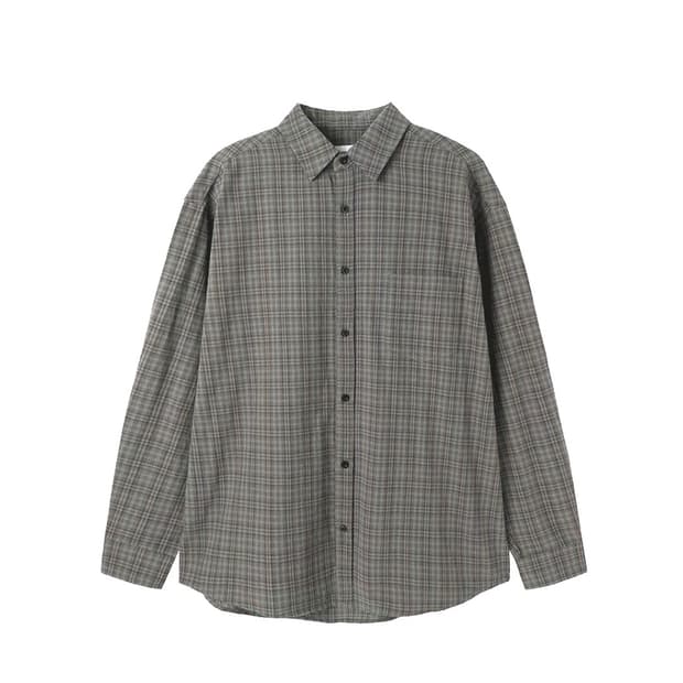 [L] OY 오와이 니트 체크 셔츠 차콜