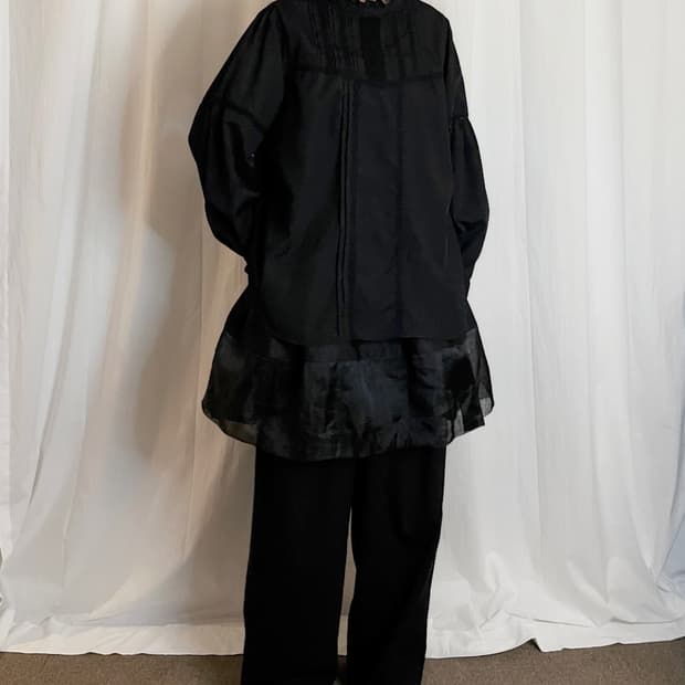 Lace Ruffle Sleeve Blouse - Black