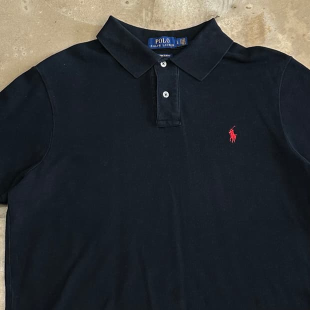 L 폴로랄프로렌 커스텀 슬림핏 블랙 카라 반팔 티셔츠