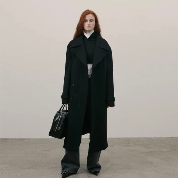 [1사이즈] 라벨아카이브 프리미엄 울 더블 브레스티드 코트 블랙