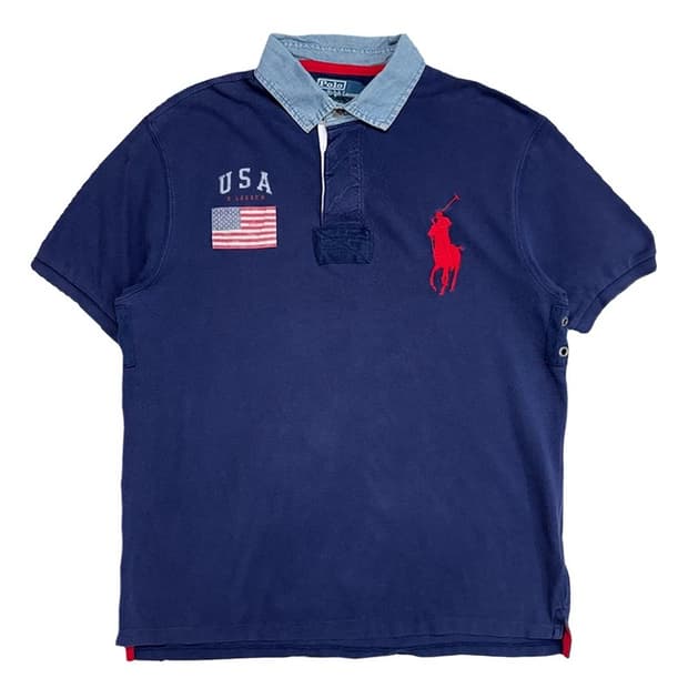 RALPH LAUREN 빅포니 USA 럭비 반팔 셔츠 네이비