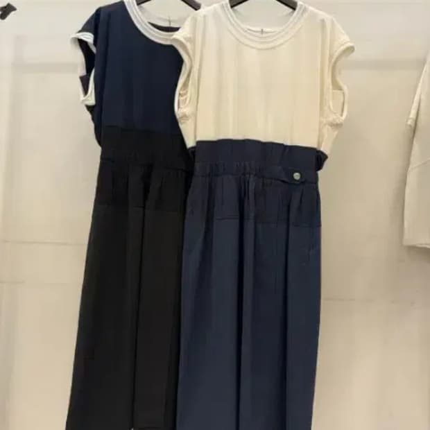 한섬 시스템 2023 투톤 배색 셔링 원피스 88-98-165