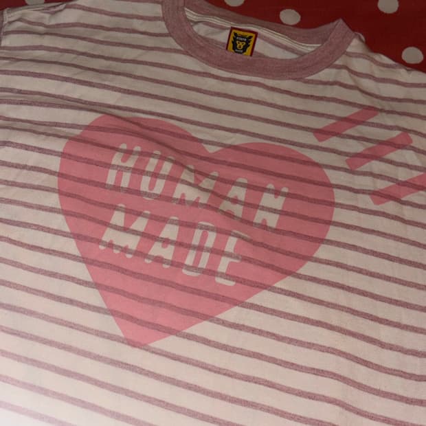 휴먼메이드 하트 보더티셔츠 핑크