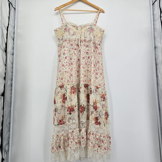 일본 빈티지 플라워 롱 원피스 레이스 디테일