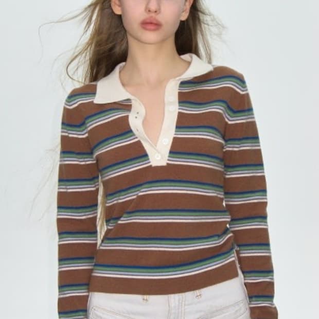 플리즈프로젝트 Stripe Knit PK shirt - brown