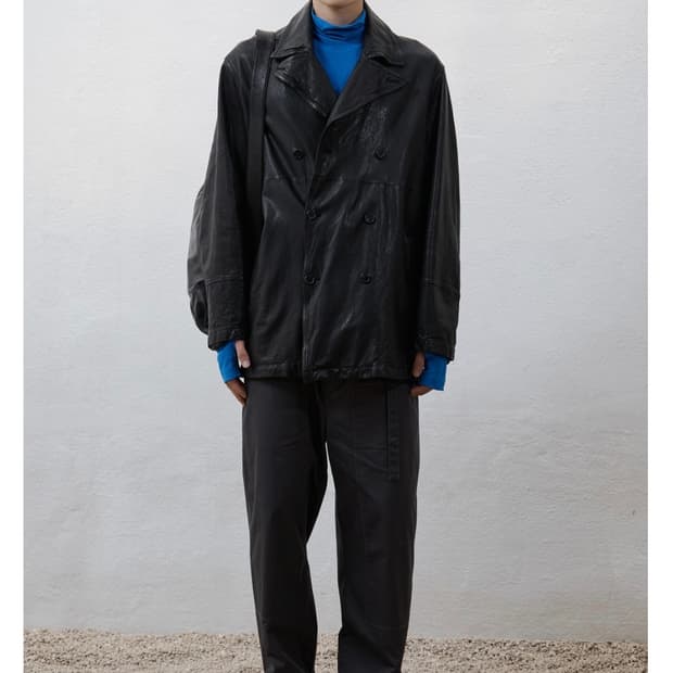 유스 워시드 레더 피코트 S